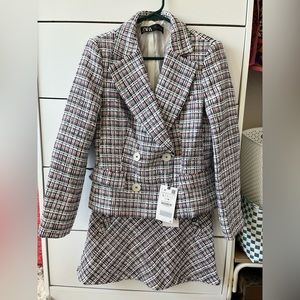 Zara 2 piece set textured blazer and skirt